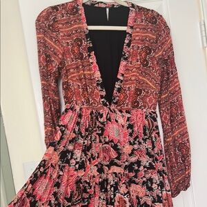 Free People Floral V-Neck Long Sleeve Maxi Dress